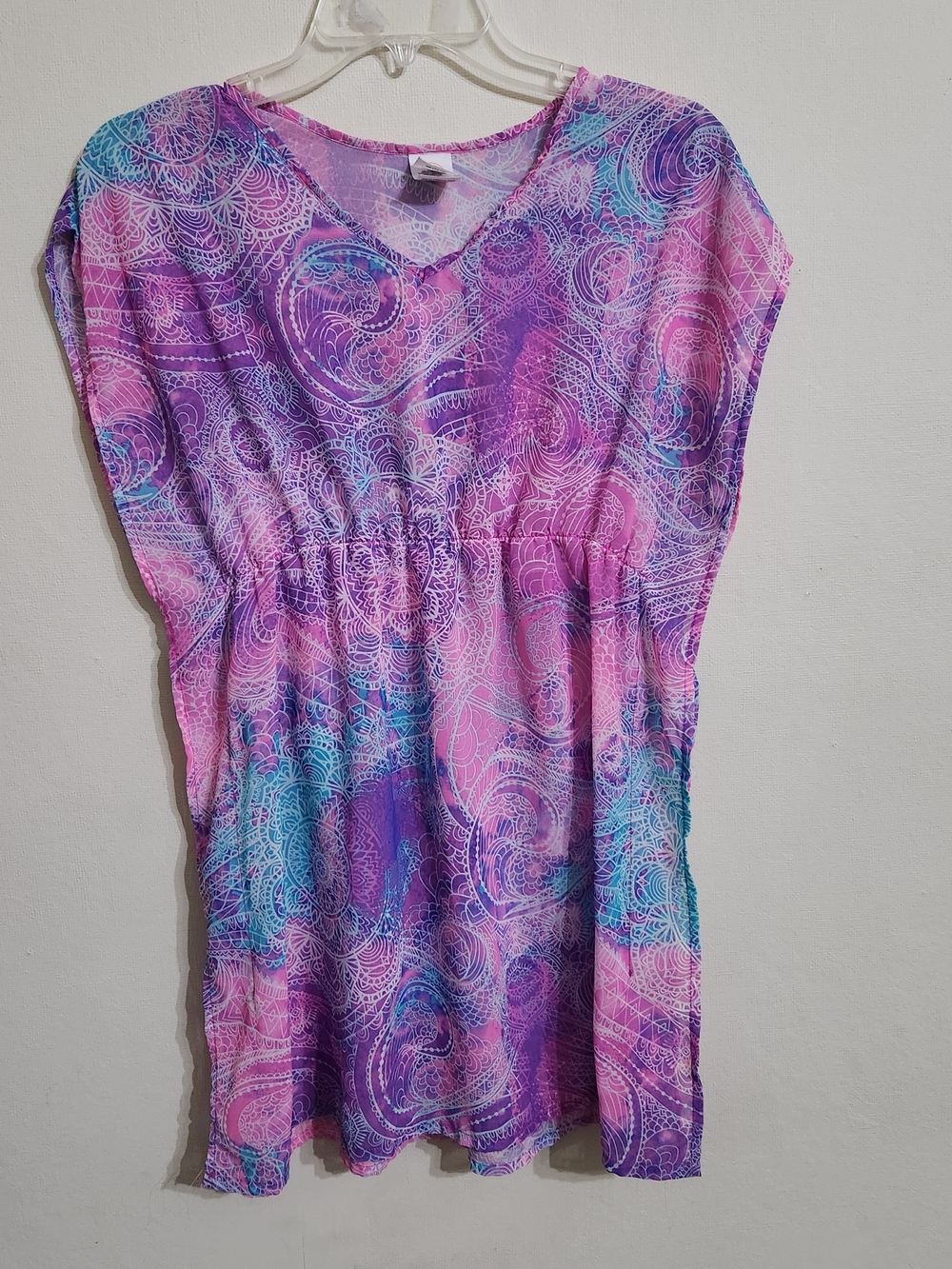 wonder nation Pink & Purple Mandala Print V-Neck Sheer Cover-up Top/Dress